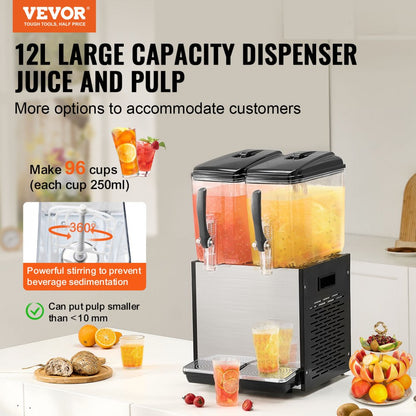 LYJ12LX2 - 12L VEVOR Beverage Dispenser for Juices & Cocktails, Two Tanks