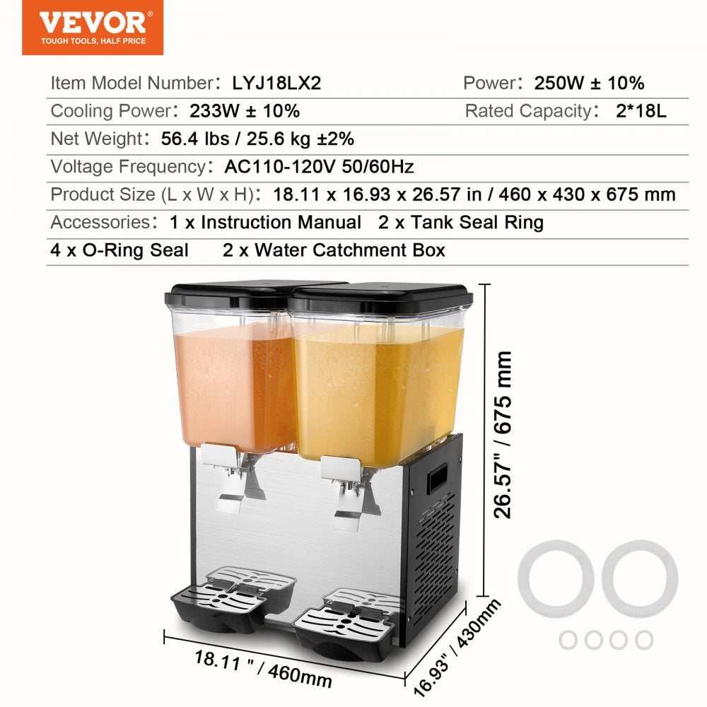 LYJ18LX2 - 18L VEVOR Cold Beverage Dispenser with Dual Tanks