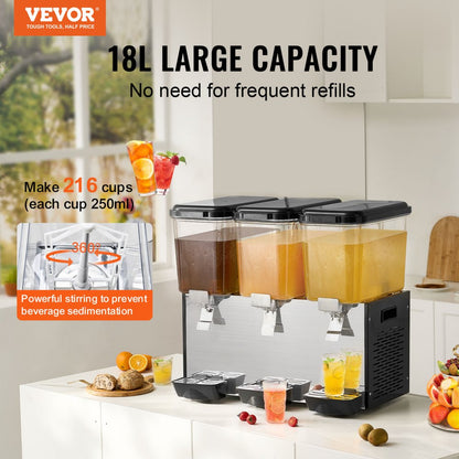 LYJ18LX3 - 18L VEVOR 3-Tank Commercial Cold Juice Dispenser