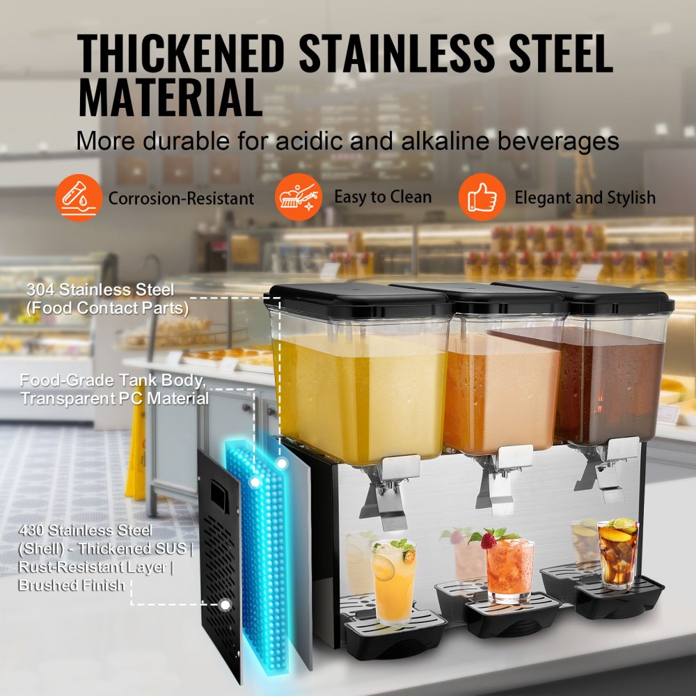 LYJ18LX3 - 18L VEVOR 3-Tank Commercial Cold Juice Dispenser