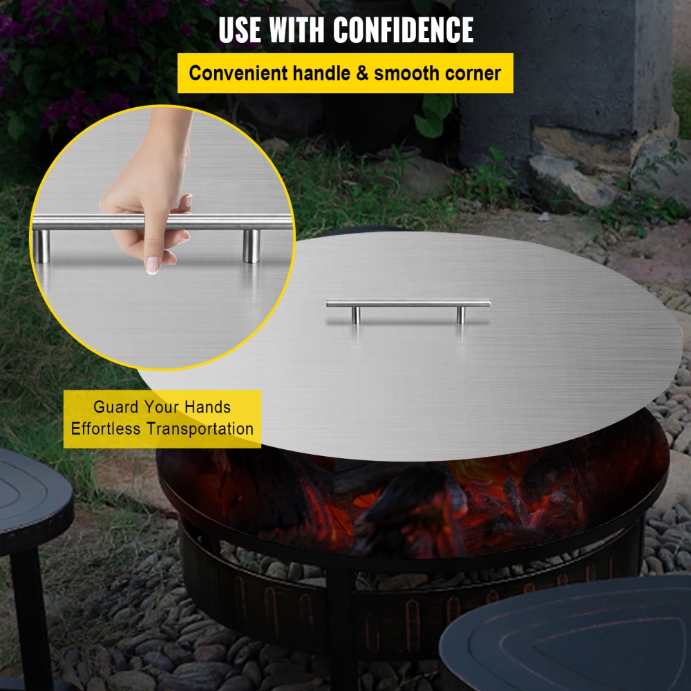 010868342009 - 20-Inch Stainless Steel Fire Pit Cover with Handle