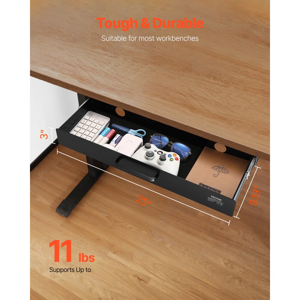 CT-6 - 22" Metal Under-Desk Drawer Organizer with Cable Management