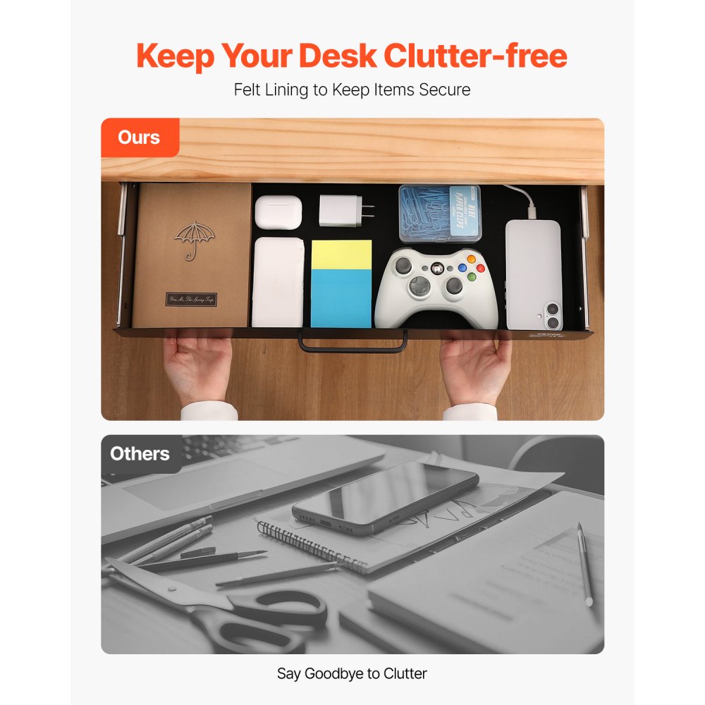 CT-6 - 22" Metal Under-Desk Drawer Organizer with Cable Management