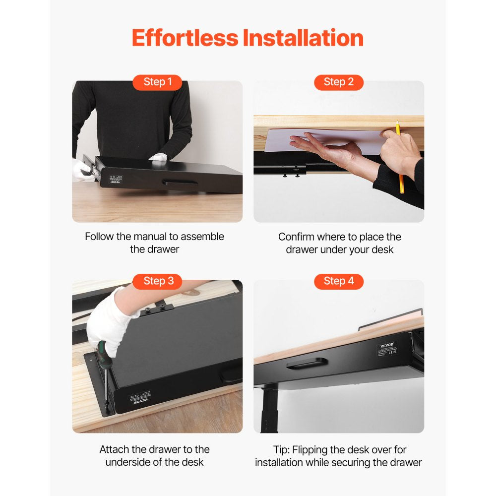 CT-6 - 22" Metal Under-Desk Drawer Organizer with Cable Management