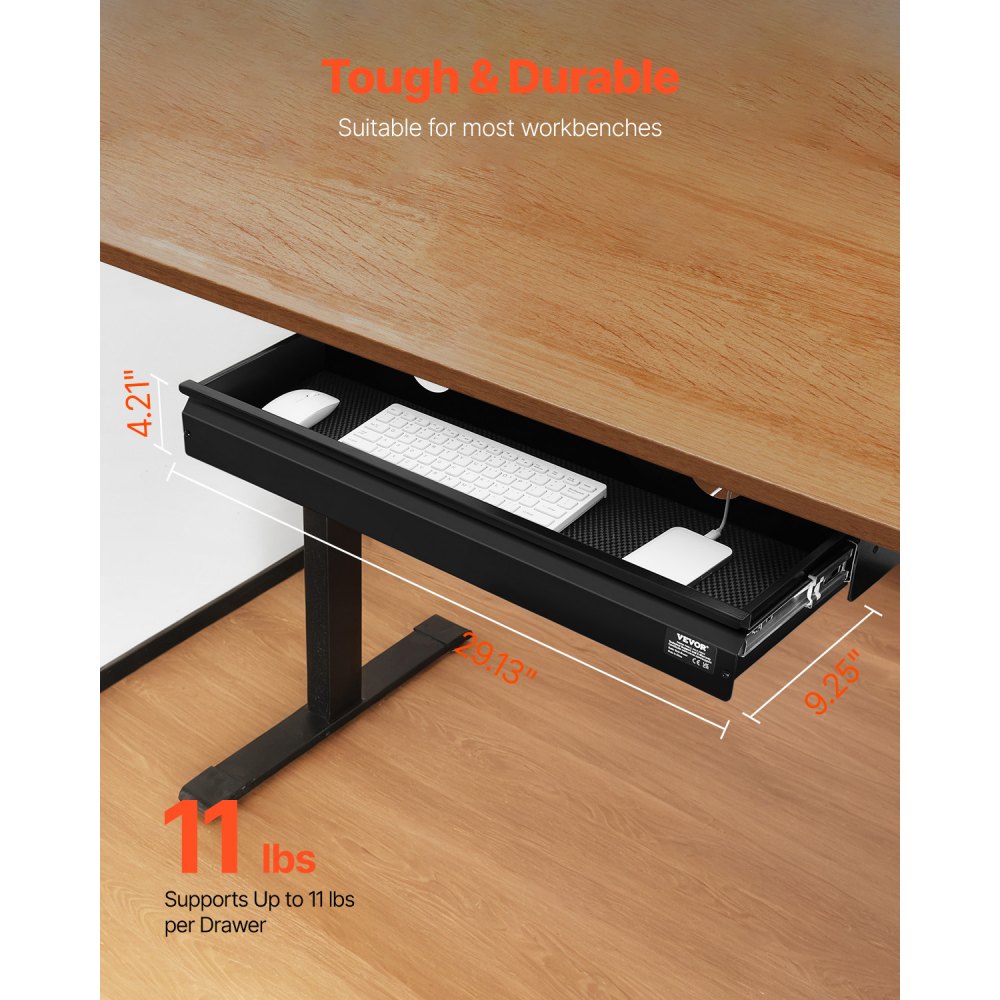 CT-7 - 26" Metal Under-Desk Drawer Organizer & Keyboard Tray