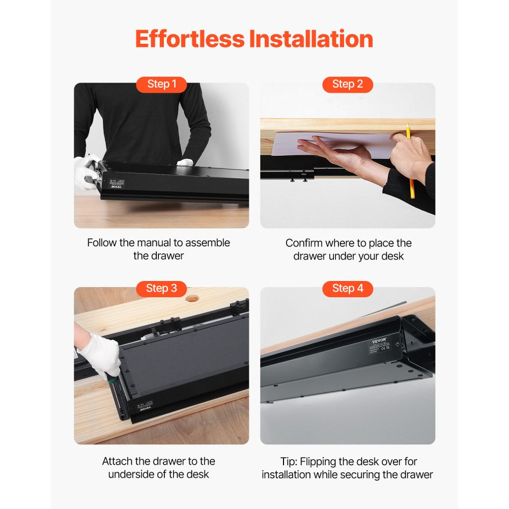 CT-7 - 26" Metal Under-Desk Drawer Organizer & Keyboard Tray