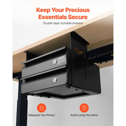 CT-3 - 2 Lockable Drawers Under-Desk Organizer with Steel Structure