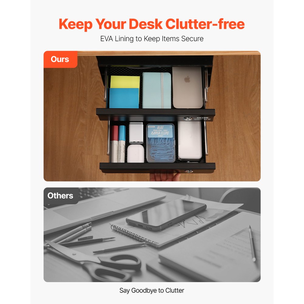 CT-3 - 2 Lockable Drawers Under-Desk Organizer with Steel Structure