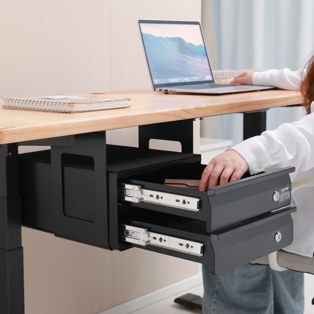 CT-3 - 2 Lockable Drawers Under-Desk Organizer with Steel Structure