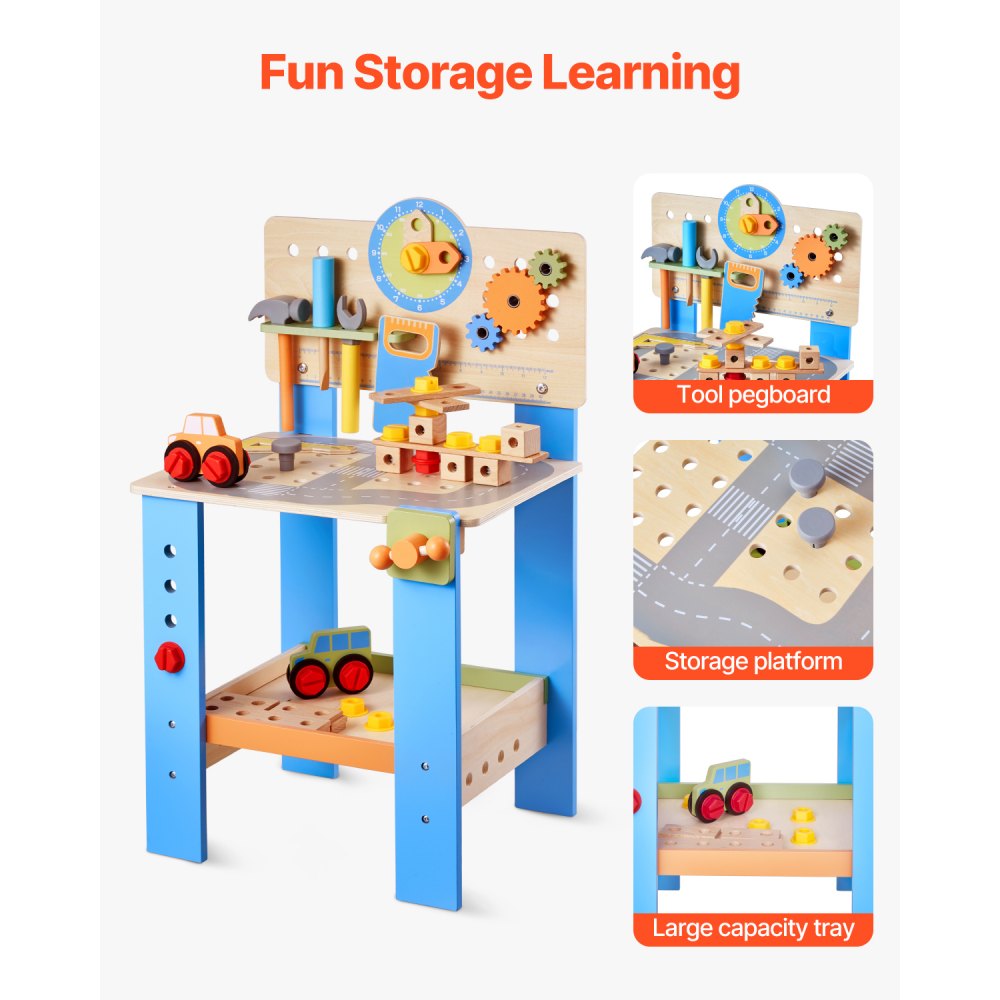 AC6637 - Durable Wooden Workbench Toy for Kids with Realistic Tools