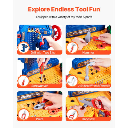 8031 - Kids 28" Creative Workbench with Tools and Colorful Blocks