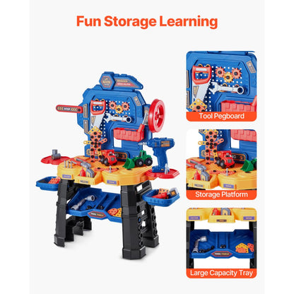 8031 - Kids 28" Creative Workbench with Tools and Colorful Blocks