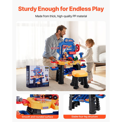 8031 - Kids 28" Creative Workbench with Tools and Colorful Blocks
