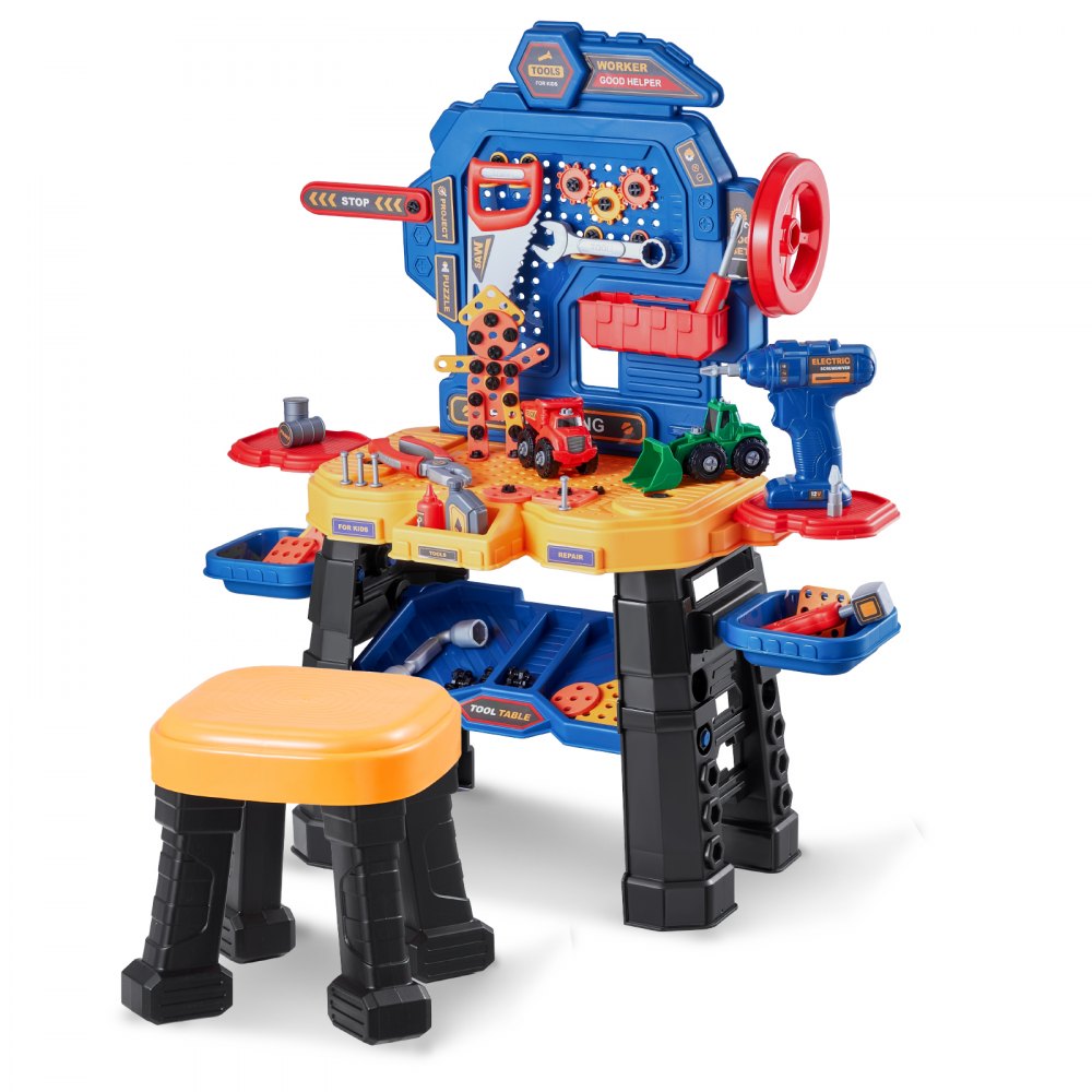 8031 - Kids 28" Creative Workbench with Tools and Colorful Blocks