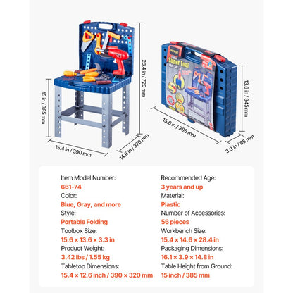 661-74 - 28.4" Kids Workbench with Realistic Tools & 56 Accessories