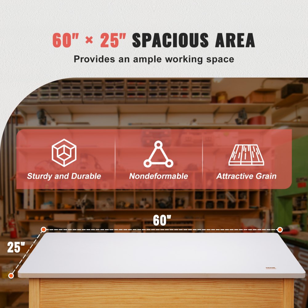KLWT-02 - 60"x25" White Melamine Tabletop for Adjustable Standing Desks
