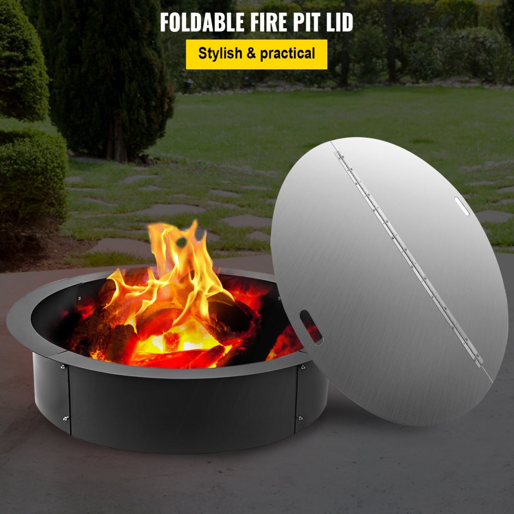 010690241516 - Durable 40" Stainless Steel Fire Pit Cover with Handle