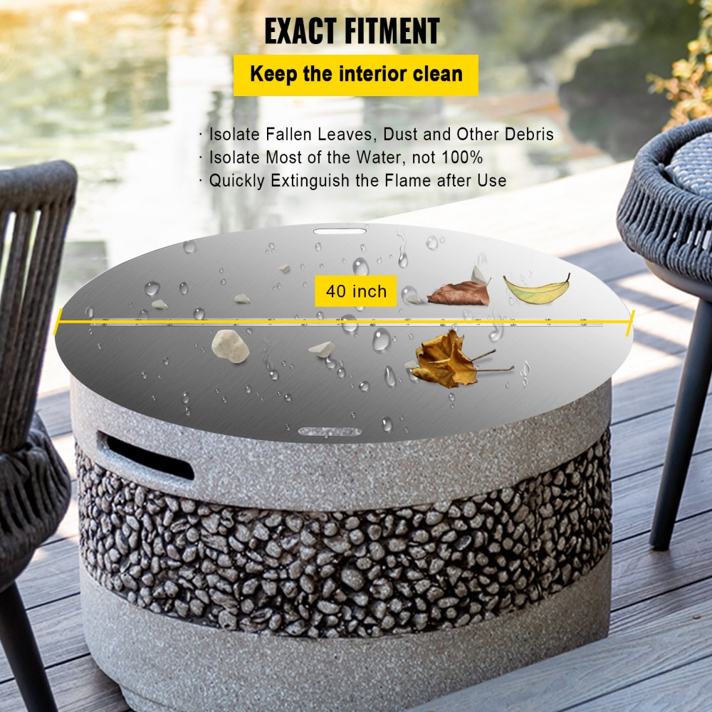 010690241516 - Durable 40" Stainless Steel Fire Pit Cover with Handle