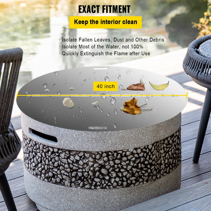 010690241516 - Durable 40" Stainless Steel Fire Pit Cover with Handle