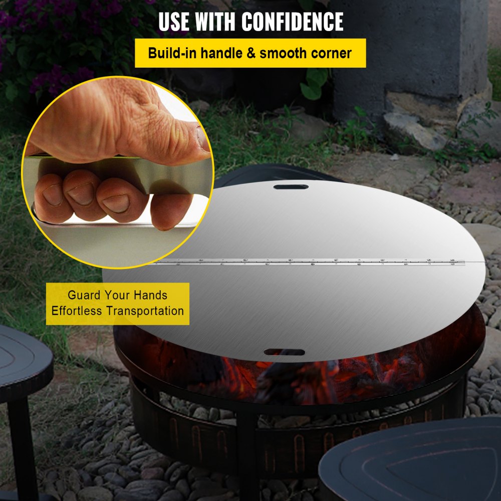 010690241516 - Durable 40" Stainless Steel Fire Pit Cover with Handle