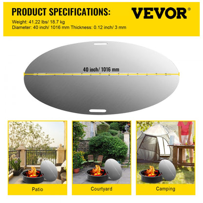 010690241516 - Durable 40" Stainless Steel Fire Pit Cover with Handle