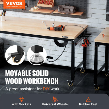 SHFGM7225 - 72" Adjustable Workbench with Hardwood Top & Universal Wheels