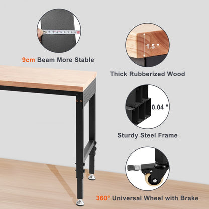 SHFGM7225 - 72" Adjustable Workbench with Hardwood Top & Universal Wheels