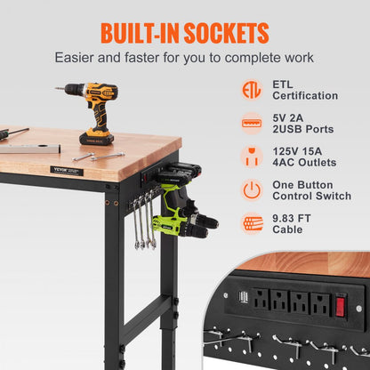 SHFGM7225 - 72" Adjustable Workbench with Hardwood Top & Universal Wheels