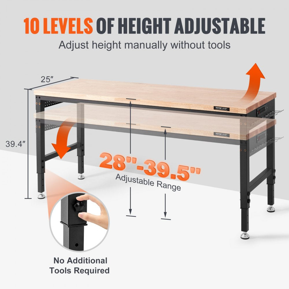 SHFGM7225 - 72" Adjustable Workbench with Hardwood Top & Universal Wheels