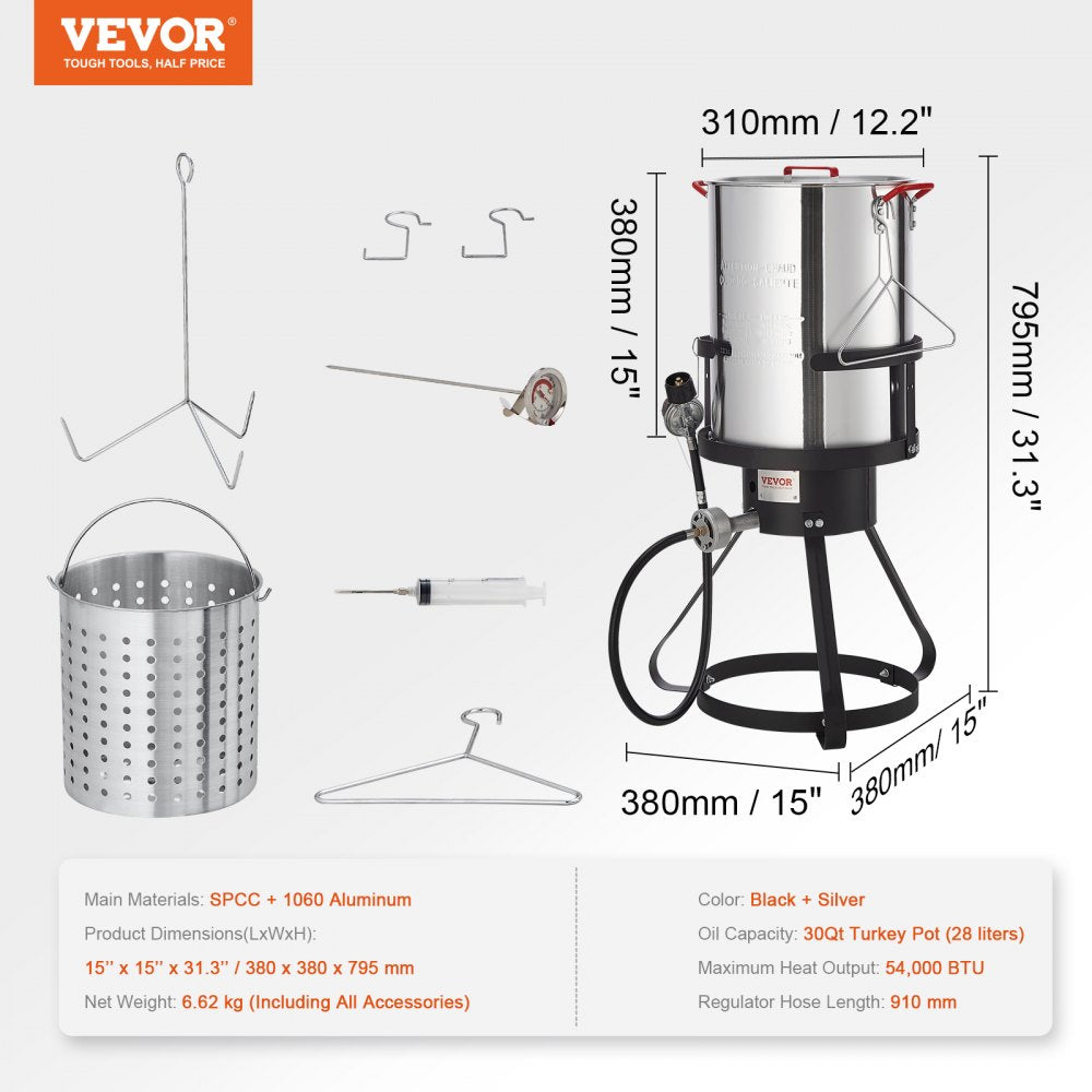 1630B - 30-Qt VEVOR Deep Fryer & Steamer with Accessories
