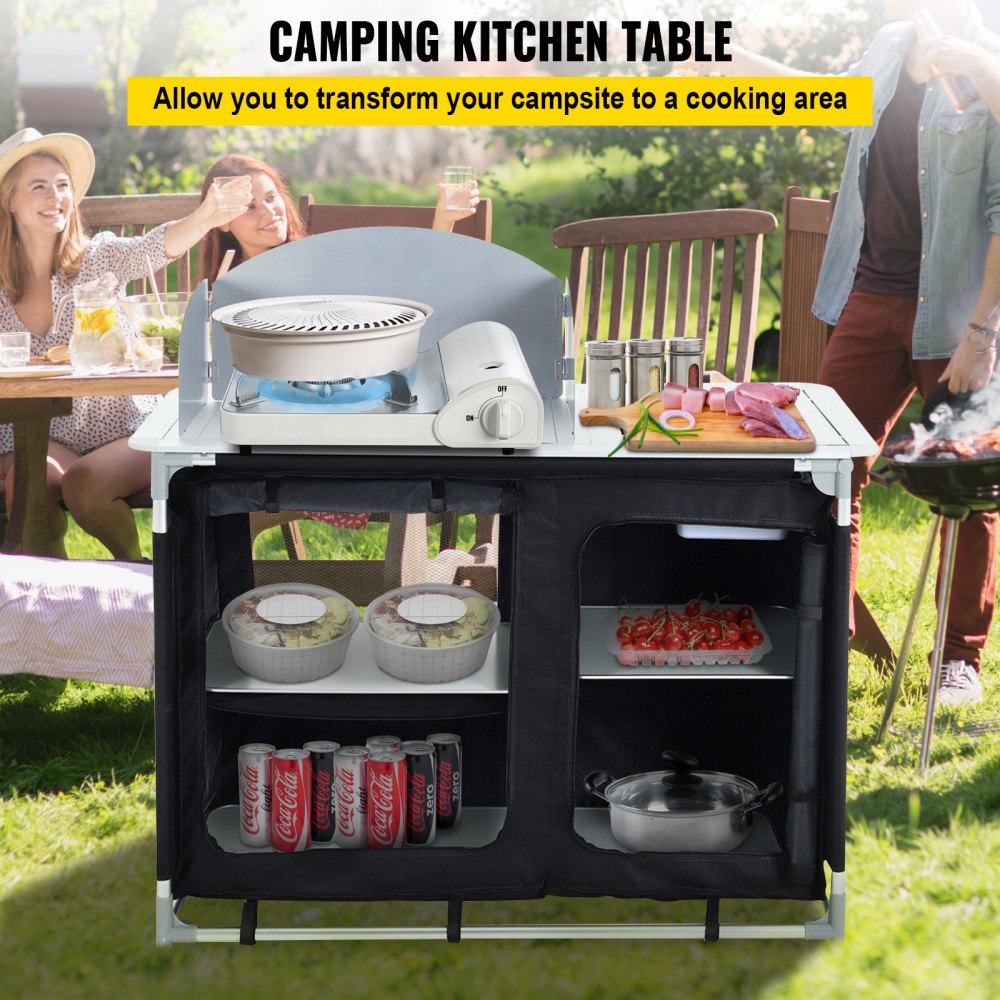VV-HWTDCF48INB - Lightweight Aluminum Camping Kitchen Table with Windscreen