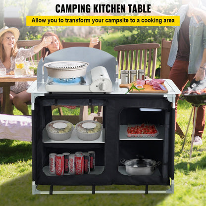 VV-HWTDCF48INB - Lightweight Aluminum Camping Kitchen Table with Windscreen