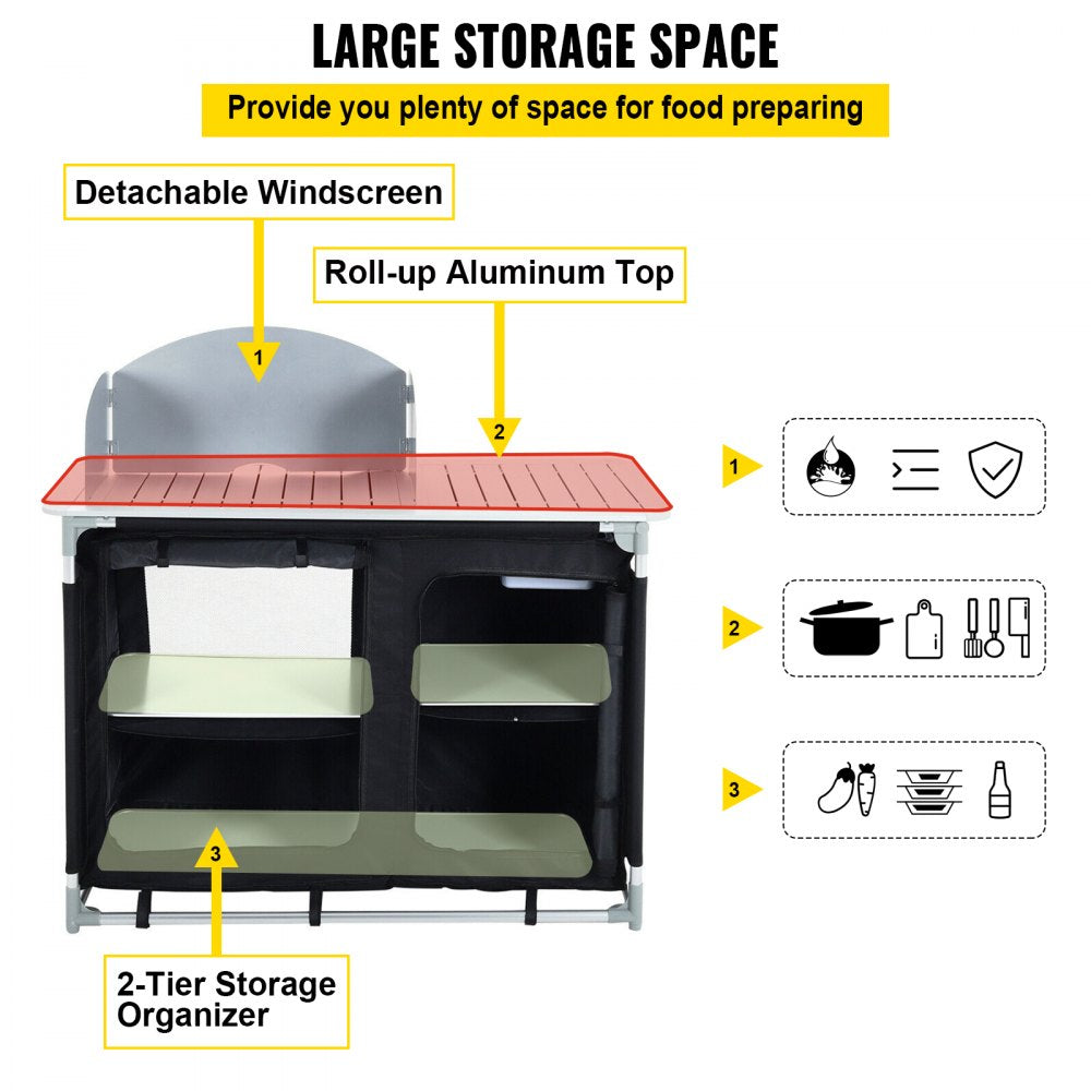 VV-HWTDCF48INB - Lightweight Aluminum Camping Kitchen Table with Windscreen