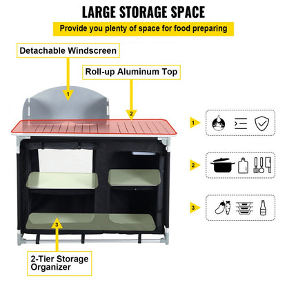 VV-HWTDCF48INB - Lightweight Aluminum Camping Kitchen Table with Windscreen