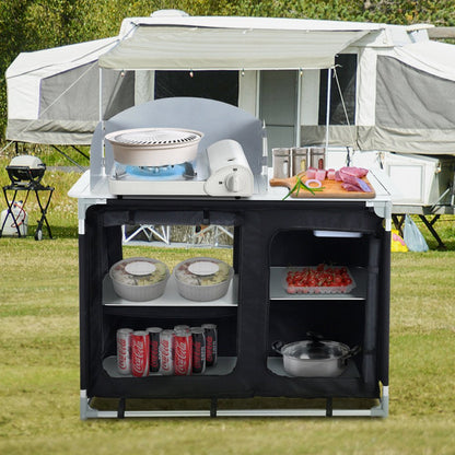 VV-HWTDCF48INB - Lightweight Aluminum Camping Kitchen Table with Windscreen