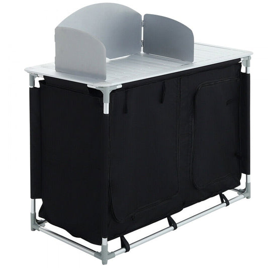 VV-HWTDCF48INB - Lightweight Aluminum Camping Kitchen Table with Windscreen