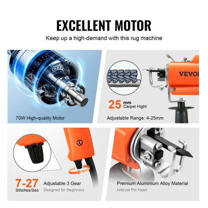 GR-3 - VEVOR 2-in-1 Electric Carpet Tufting Machine for DIY Rugs