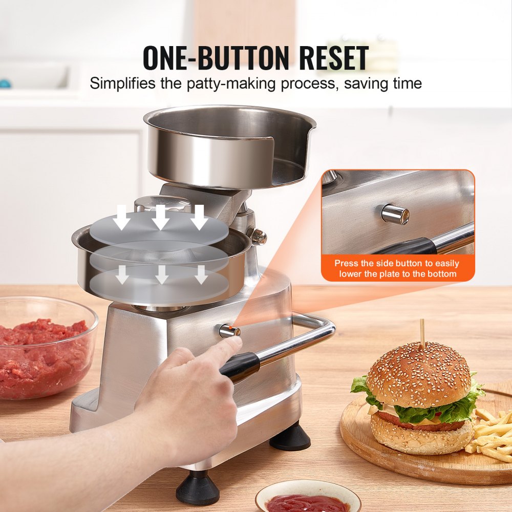 JKH100130150 - Efficient Stainless Steel Burger Patty Maker, 100+ Patties/Hour