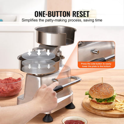 JKH100130150 - Efficient Stainless Steel Burger Patty Maker, 100+ Patties/Hour