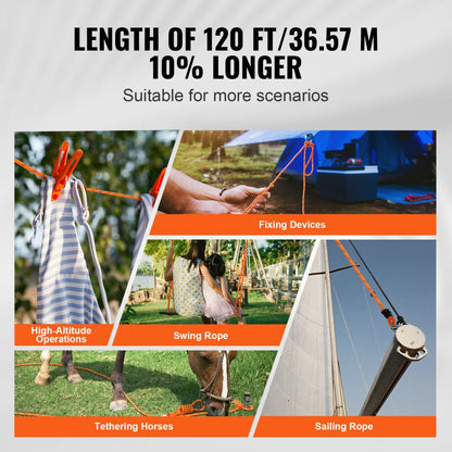 JLDL-12-36 - 1/2" x 120' Double Braided Polyester Rope, 8000 lbs Strength