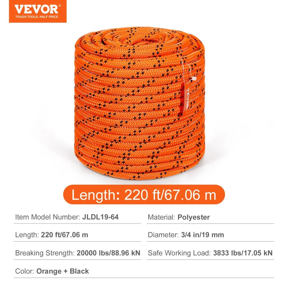 JLDL19-64 - 3/4" x 220ft Double Braided Polyester Rope, 20K LBS Strength
