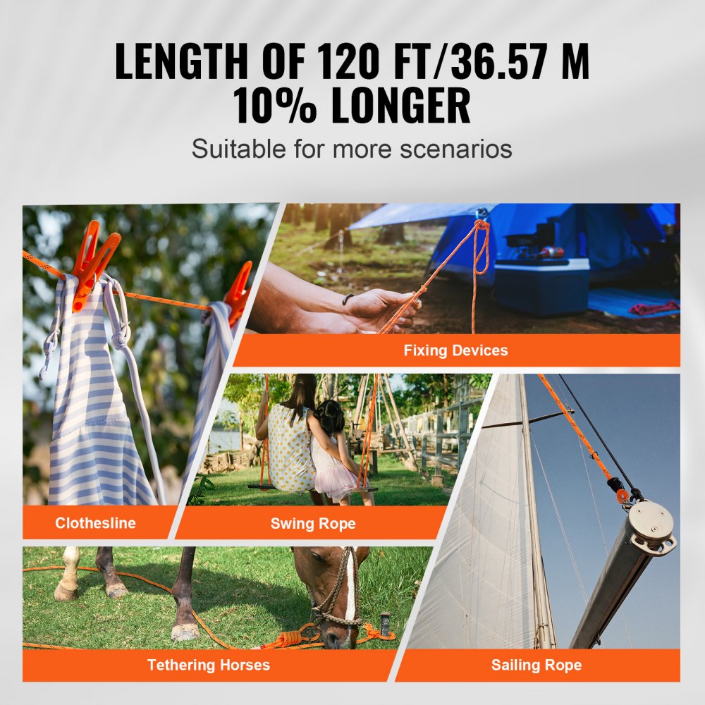 JLDL9.5-36 - 3/8" x 120ft Double Braided Polyester Rope, 4000 lbs Strength