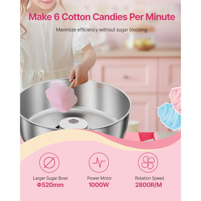MHTJJPHCO1-S - 1000W Cotton Candy Machine with Cart and Candy Box