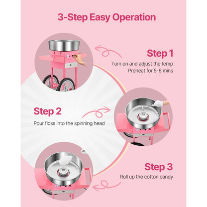 MHTJJPHCO1-S - 1000W Cotton Candy Machine with Cart and Candy Box