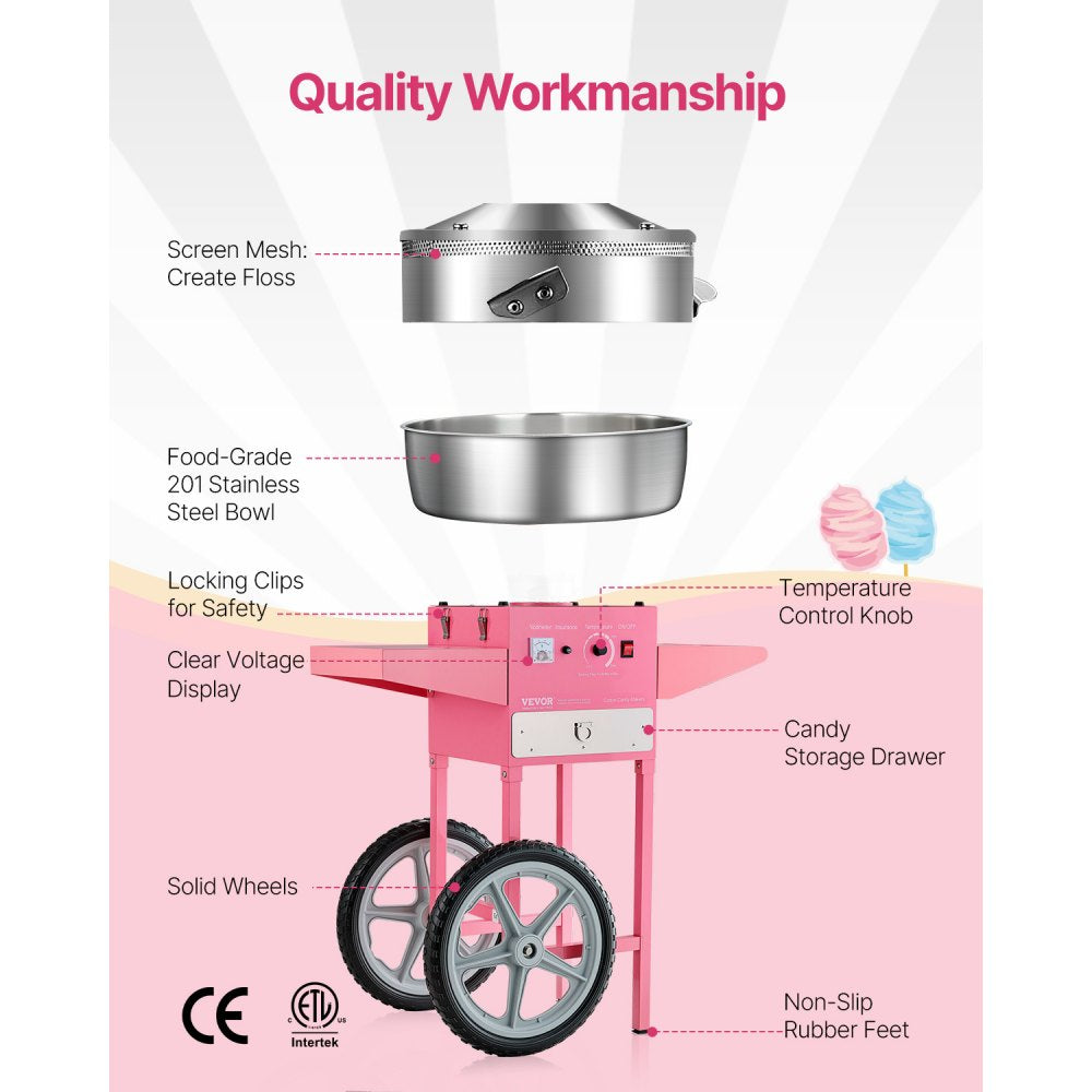 MHTJJPHCO1-S - 1000W Cotton Candy Machine with Cart and Candy Box