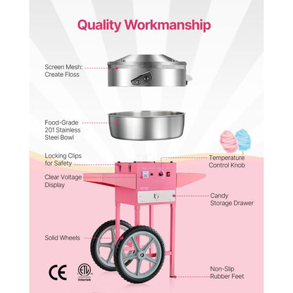 MHTJJPHCO1-S - 1000W Cotton Candy Machine with Cart and Candy Box
