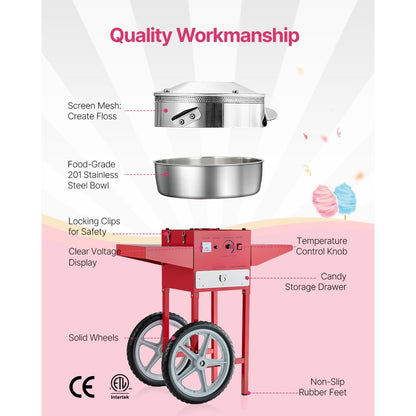 MHTJJPHCO1-S - 1000W Cotton Candy Maker with Large Bowl & Easy Operation