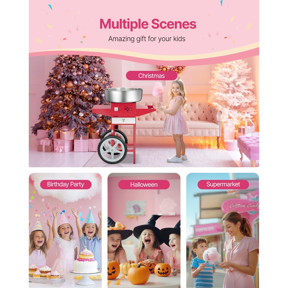 MHTJJPHCO1-S - 1000W Cotton Candy Maker with Large Bowl & Easy Operation