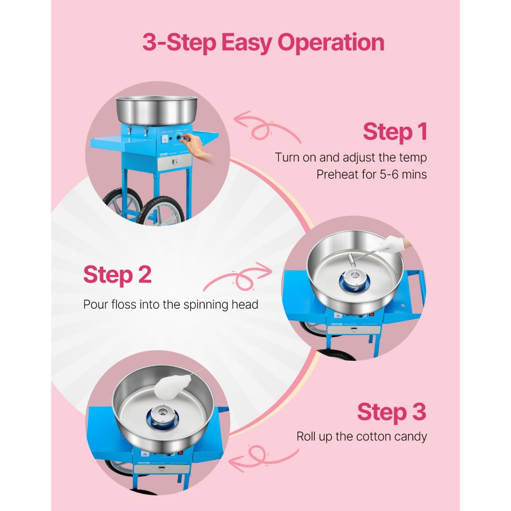 MHTJJPHCO1-S - 1000W Cotton Candy Maker with Large Bowl for Parties