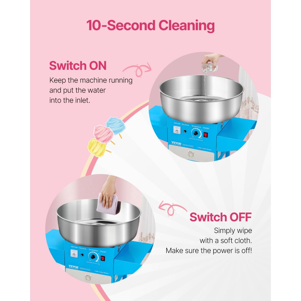 MHTJJPHCO1-S - 1000W Cotton Candy Maker with Large Bowl for Parties